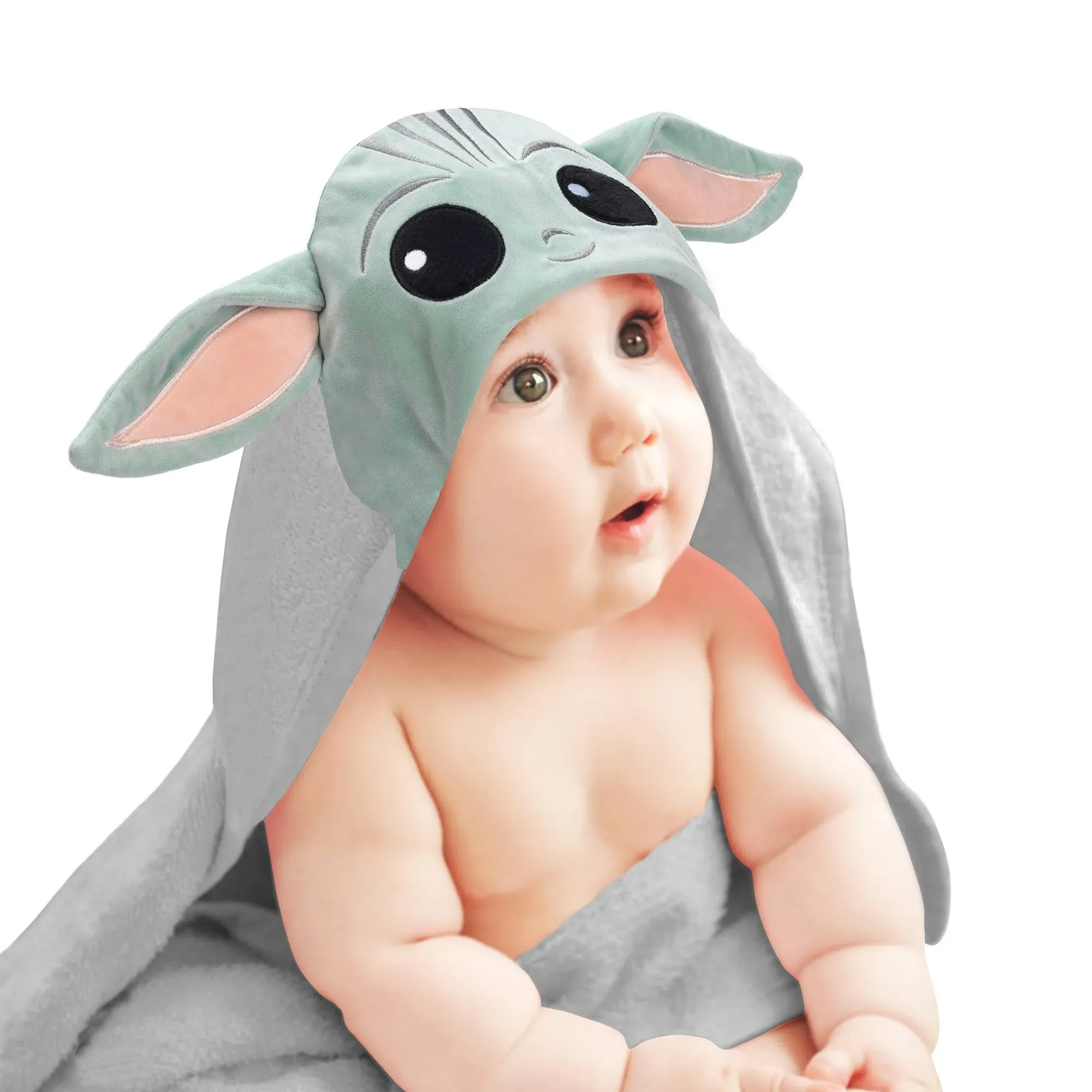 Lambs & Ivy Star Wars The Child/Baby Yoda/grogu Gray Hooded Bath Towel