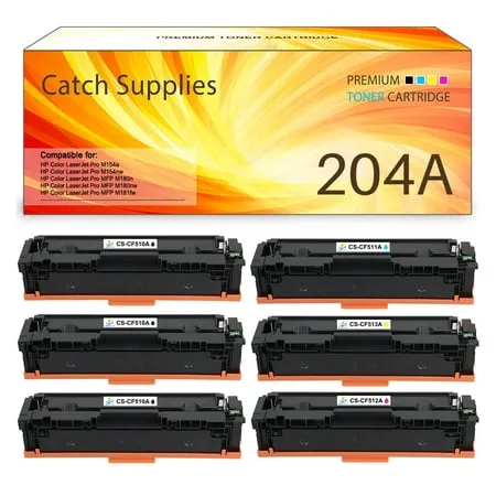 Catch Supplies 6-Pack Compatible Toner for HP 204A CF510A CF511A CF512A CF513A Laserjet Pro MFP M180n M180nw M181fw M154nw M154a Printer (3*Black Cyan Yellow Magenta)