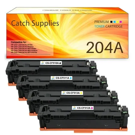 Catch Supplies 4-Pack Compatible Toner for HP 204A CF510A CF511A CF512A CF513A Laserjet Pro MFP M180n M180nw M181fw M154nw M154a Printer (Black Cyan Yellow Magenta)