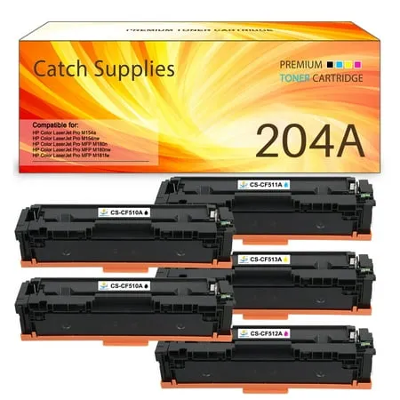 Catch Supplies 5-Pack Compatible Toner for HP 204A CF510A CF511A CF512A CF513A Laserjet Pro MFP M180n M180nw M181fw M154nw M154a Printer (2*Black Cyan Yellow Magenta)