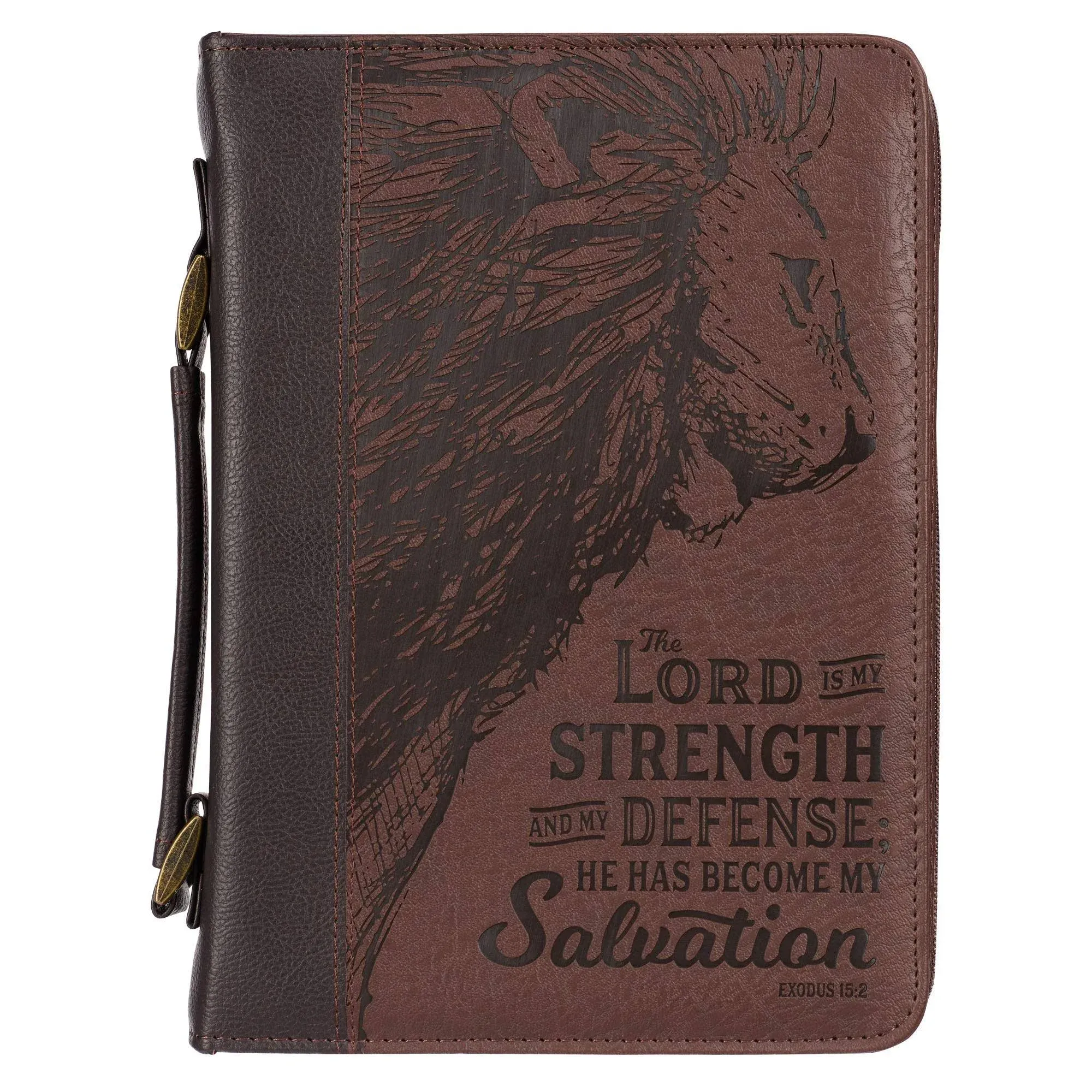 Seed of Abraham Christian Bookstore - (In)Courage - Bible Cover-Lord Is My Strength Exodus 15:2-Brown-LRG