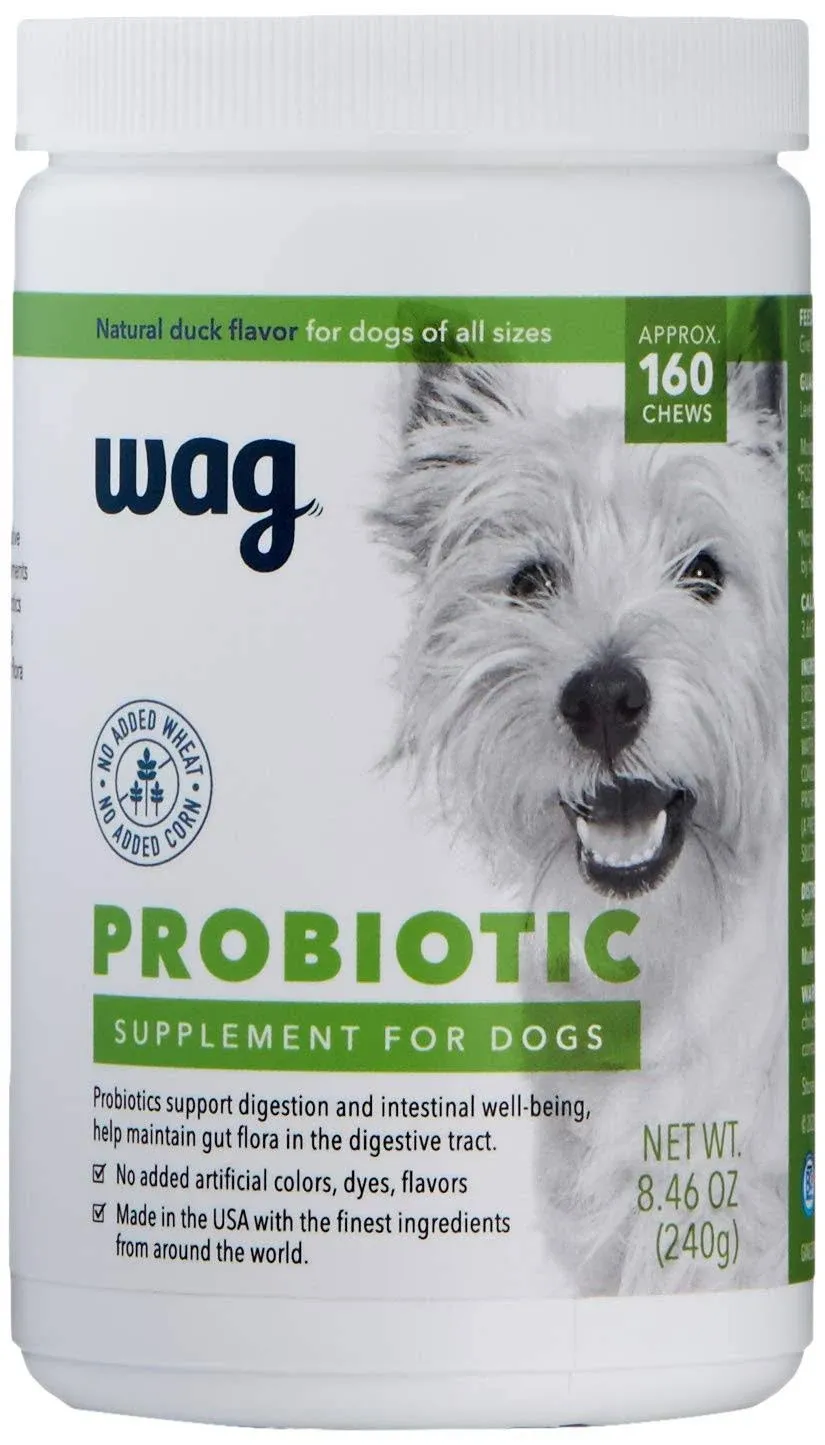 Amazon Brand - Wag Probiotic Supplement Chews for Dogs, Natural Duck Flavor, 160 ...