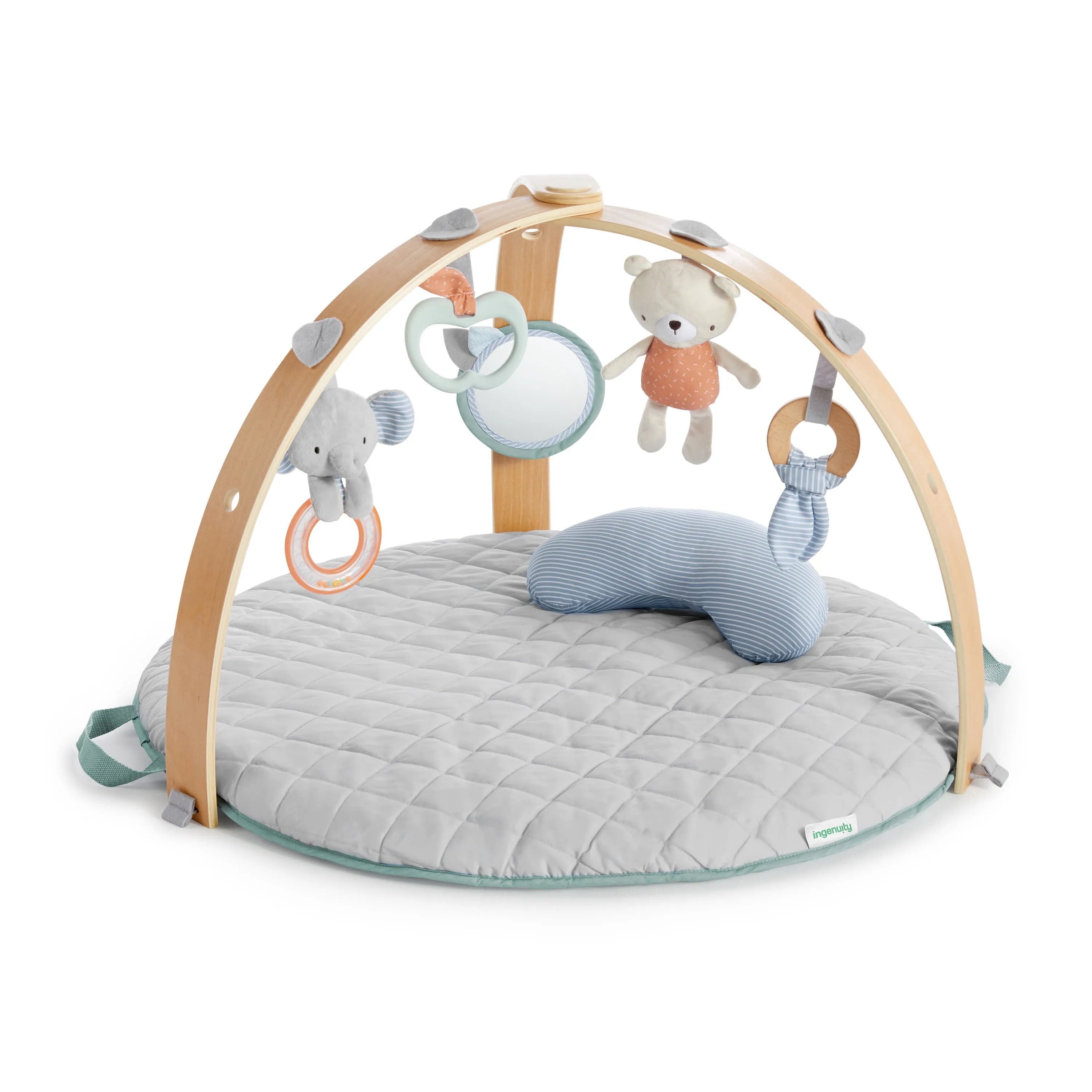 Ingenuity Cozy Spot Reversible Duvet Activity Gym & Play Mat with Wooden Bar - Loamy, Ages Newborn +