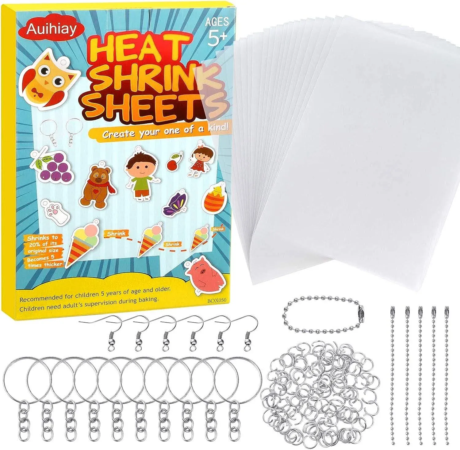 Auihiay 145 Pieces Heat Shrink Plastic Sheet Kit Include 20 Pcs Shrinky Art Paper ...