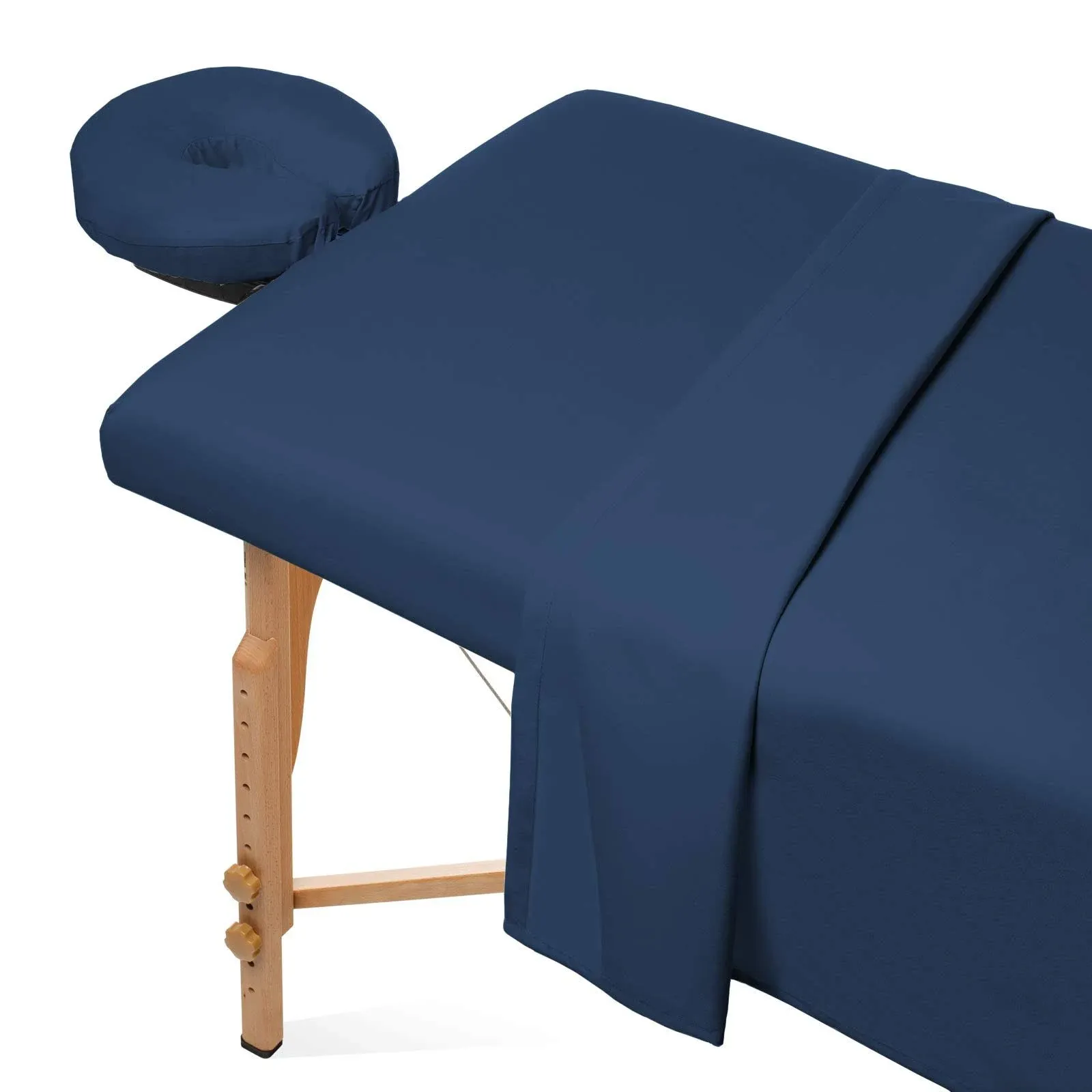 Saloniture 3-Piece Microfiber Massage Table Sheet Set - Premium Facial Bed Cover - Includes Flat and Fitted Sheets with Face Cradle Cover - Navy Blue