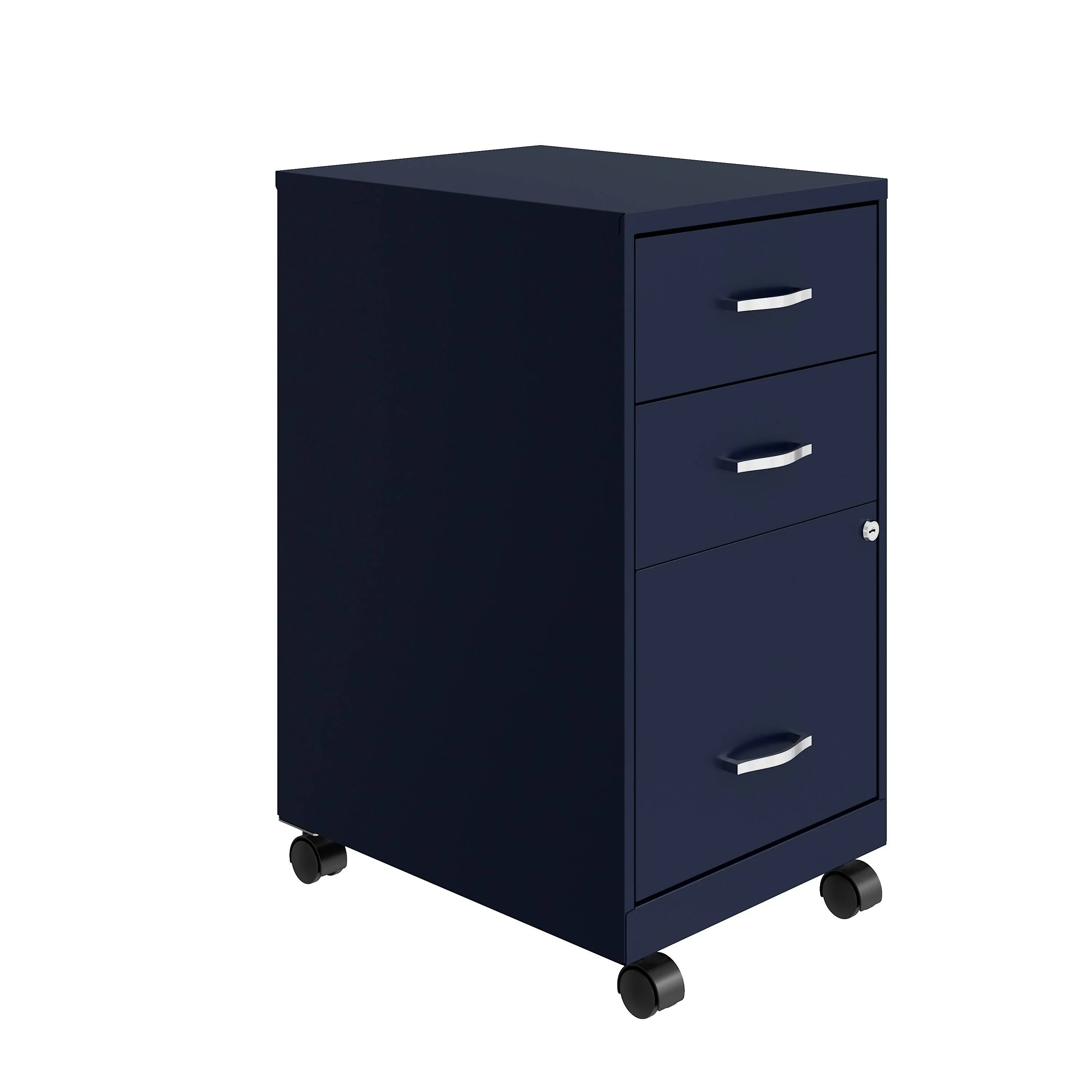 Space Solutions 18in 3 Drawer Metal Mobile Cabinet Ball Bearing Slide Navy