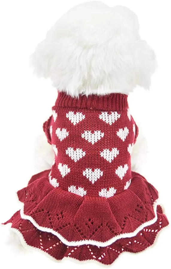 MuYaoPet Female Girl Red Winter Warm Dog Princess Dress Clothes