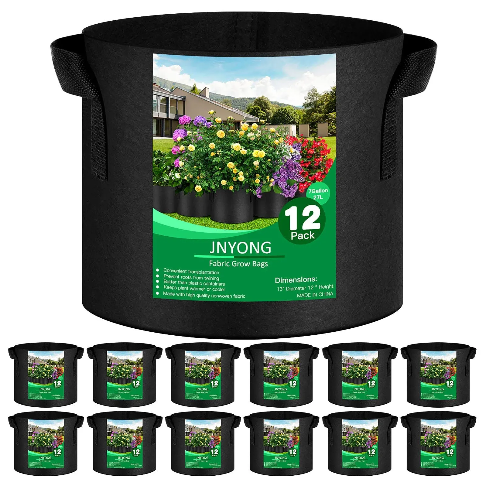 JNYONG 12-Pack Thickened Non-Woven Grow Bags