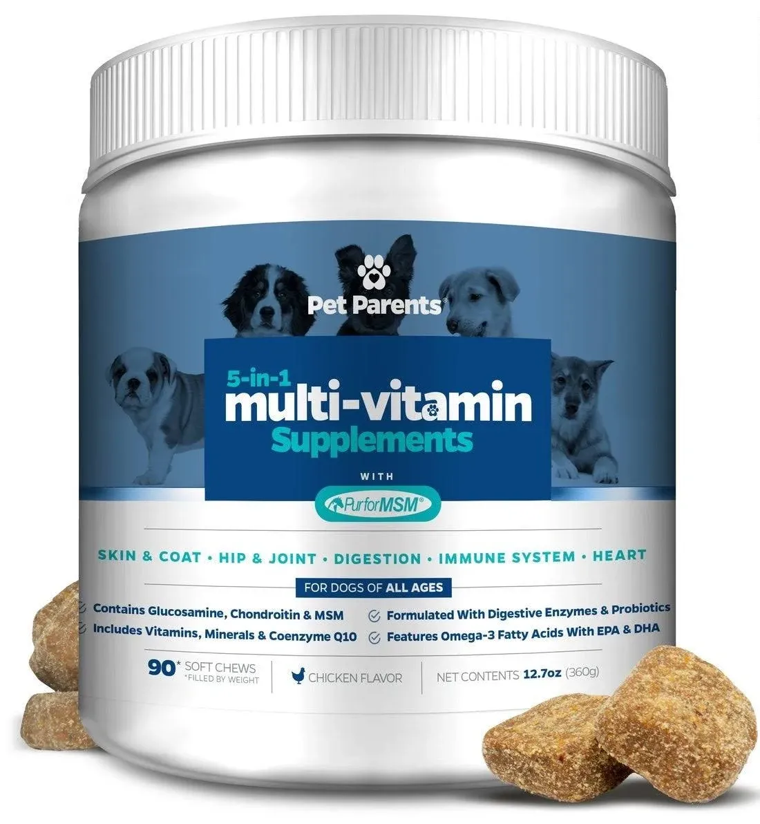 Pet Parents® Multifunctional SoftSupps® Multivitamin for Dogs w/Glucosamine Chondroitin for Dogs, Salmon Oil for Dogs, Probiotics for Dogs - Dog Multivitamin for Dog Immune Support, 90ct Dog Vitamins