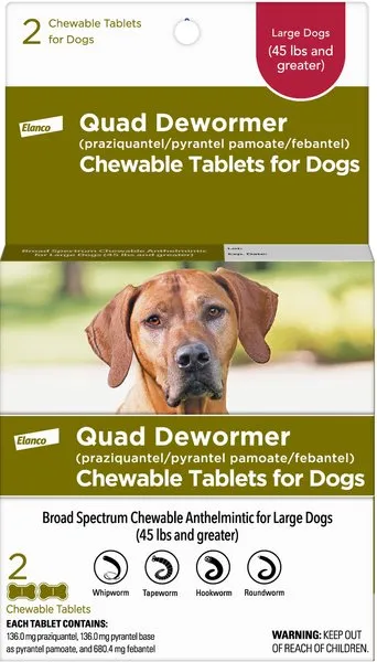 Quad Dewormer for Large Dogs (Over 45 lbs) 2 Chewable Tablets