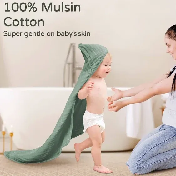 Baby Bath Towel 100% Muslin Cotton Hooded Baby Towels Large 32x32Inch Soft and ...