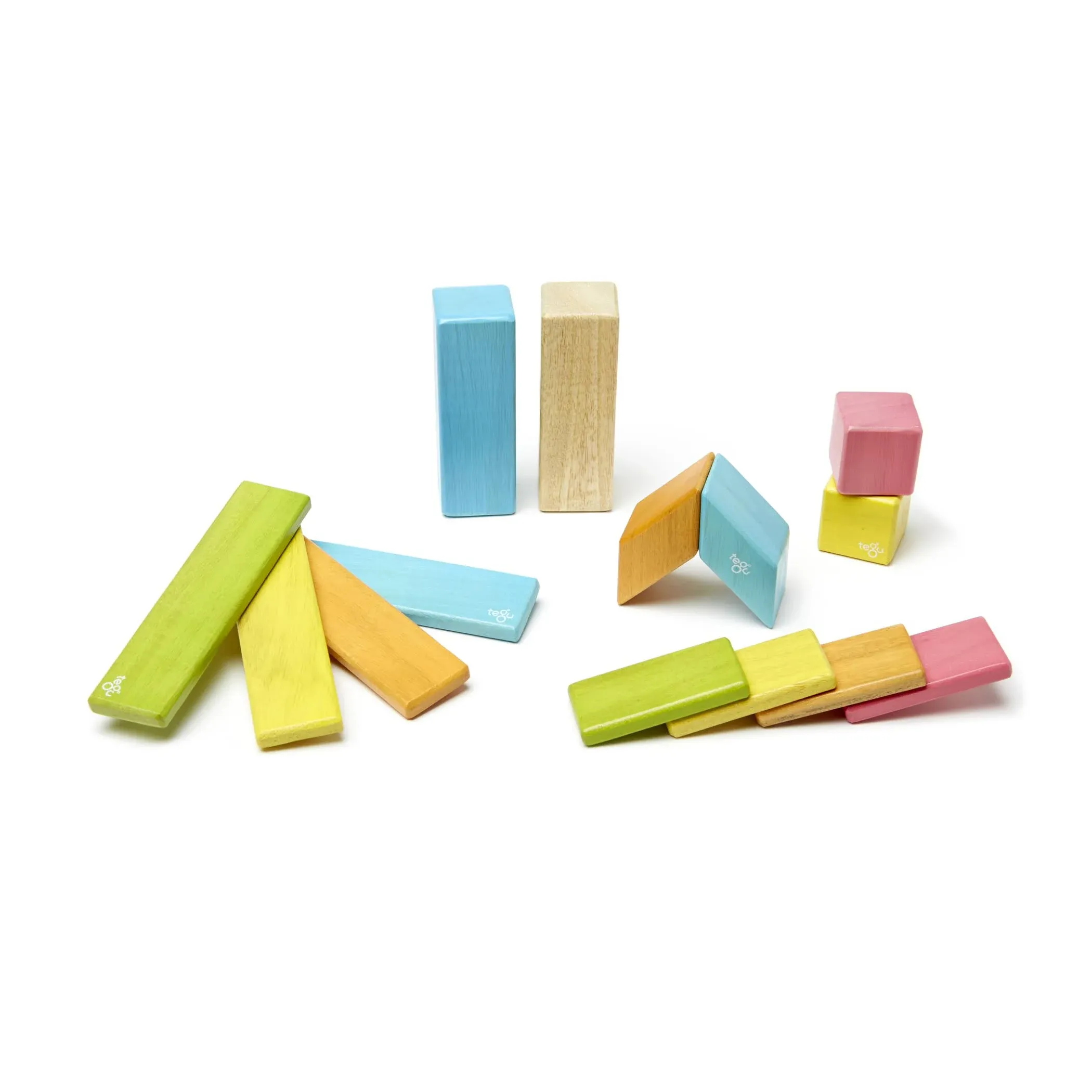 Tegu Magnetic Wooden Blocks, 14-Piece Set, Tints