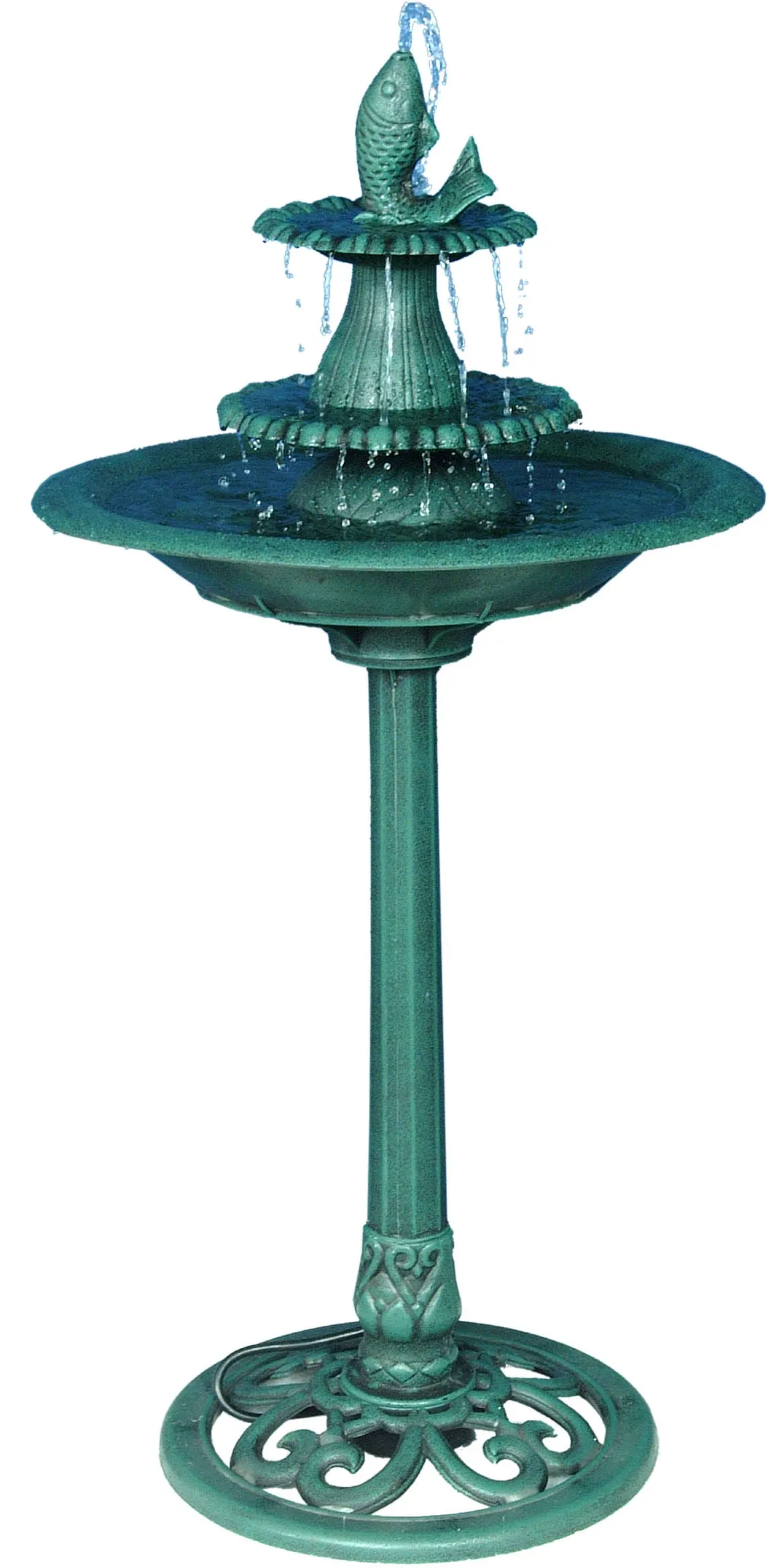 Alpine Corporation Tiered Pedestal Fish Fountain Birdbath - Green