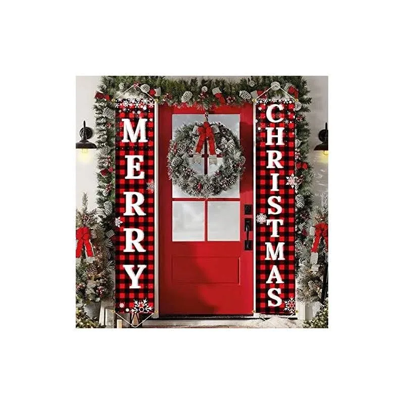 Merry Christmas Banner Sign Front Porch Door Decor for Yard Garage Front Decor