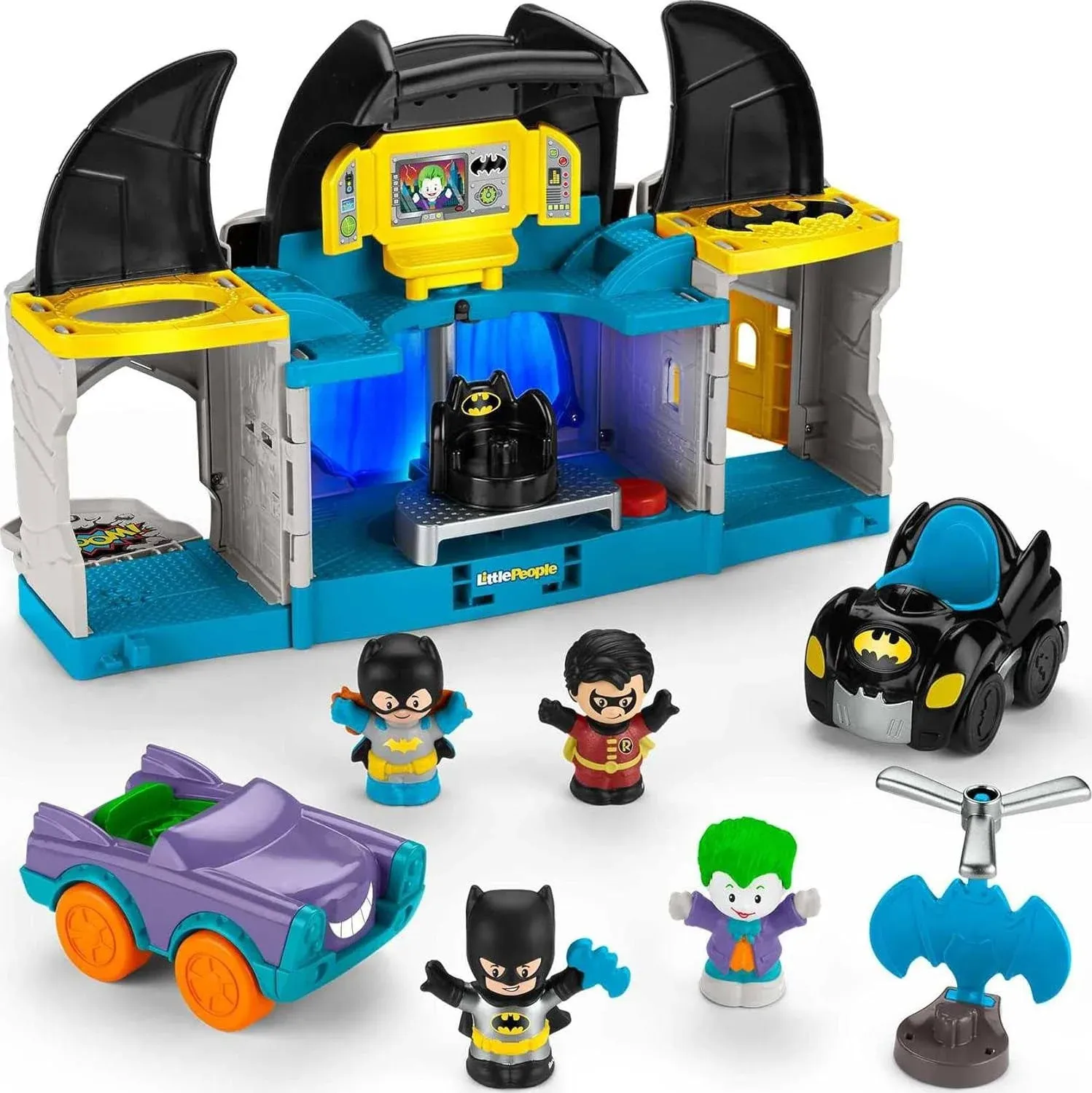 Little People DC Super Friends Batman Toy Deluxe Batcave Playset with Lights ...