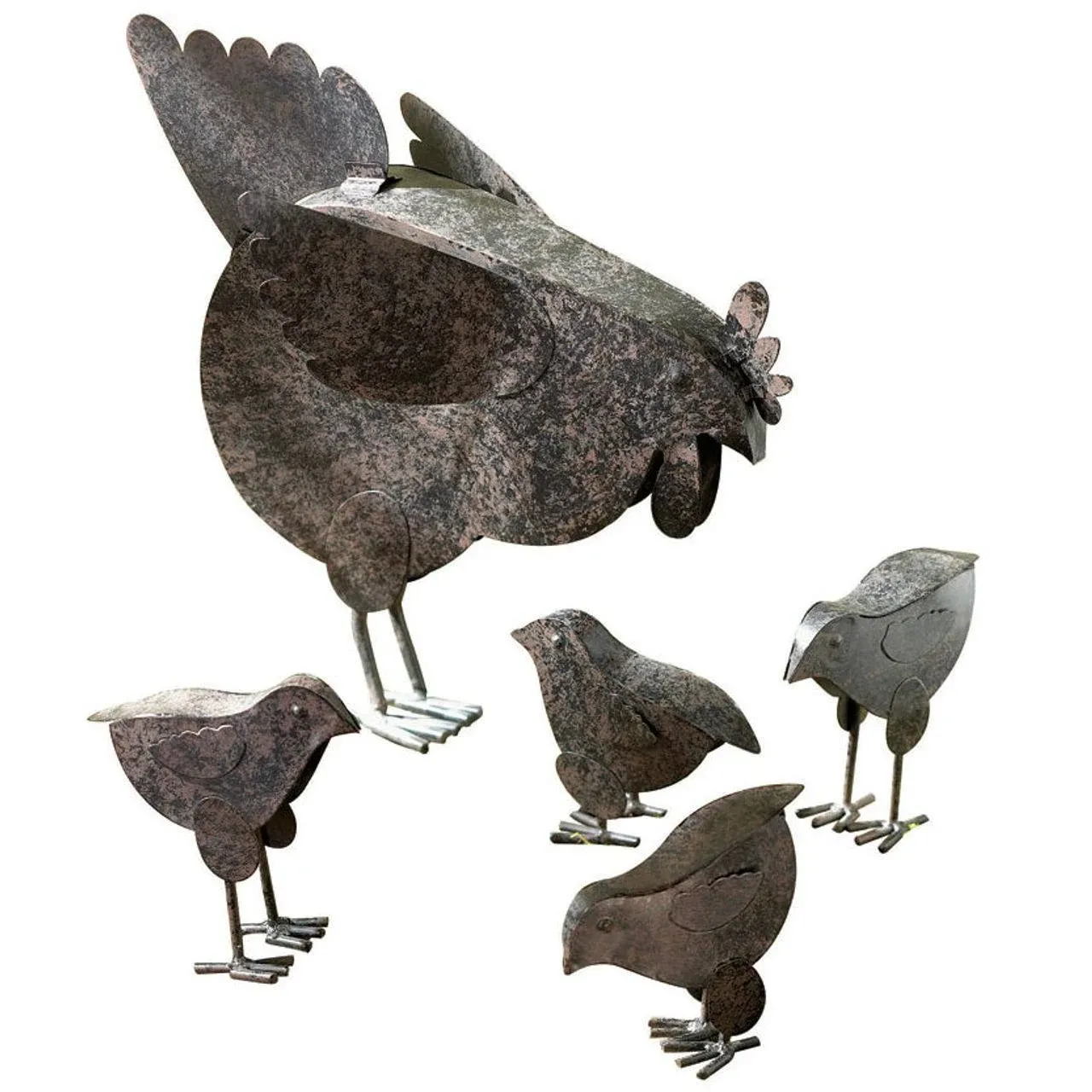 Hen Chicks Sculpture Outdoor Yard Metal Chicken Farm Family Set Statue Country 