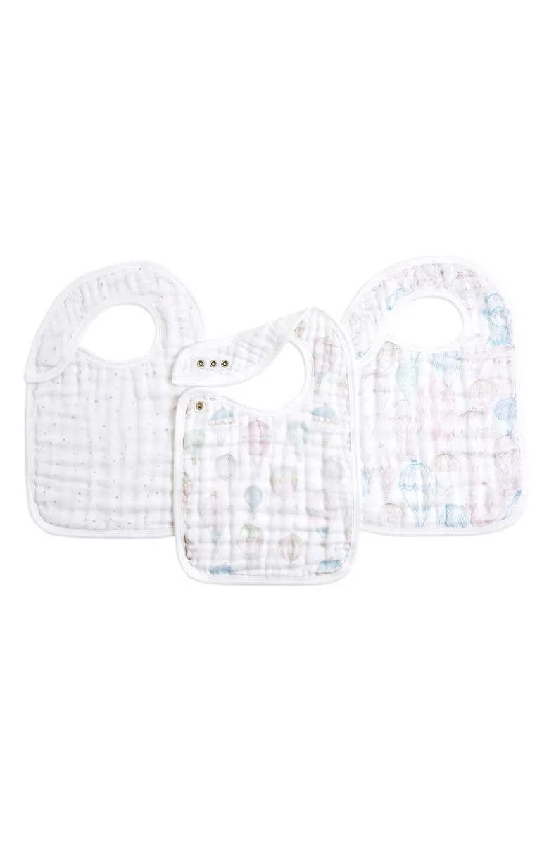 aden + anais 3-Pack Classic Organic Cotton Muslin Snap Bibs in Above The Clouds Pink