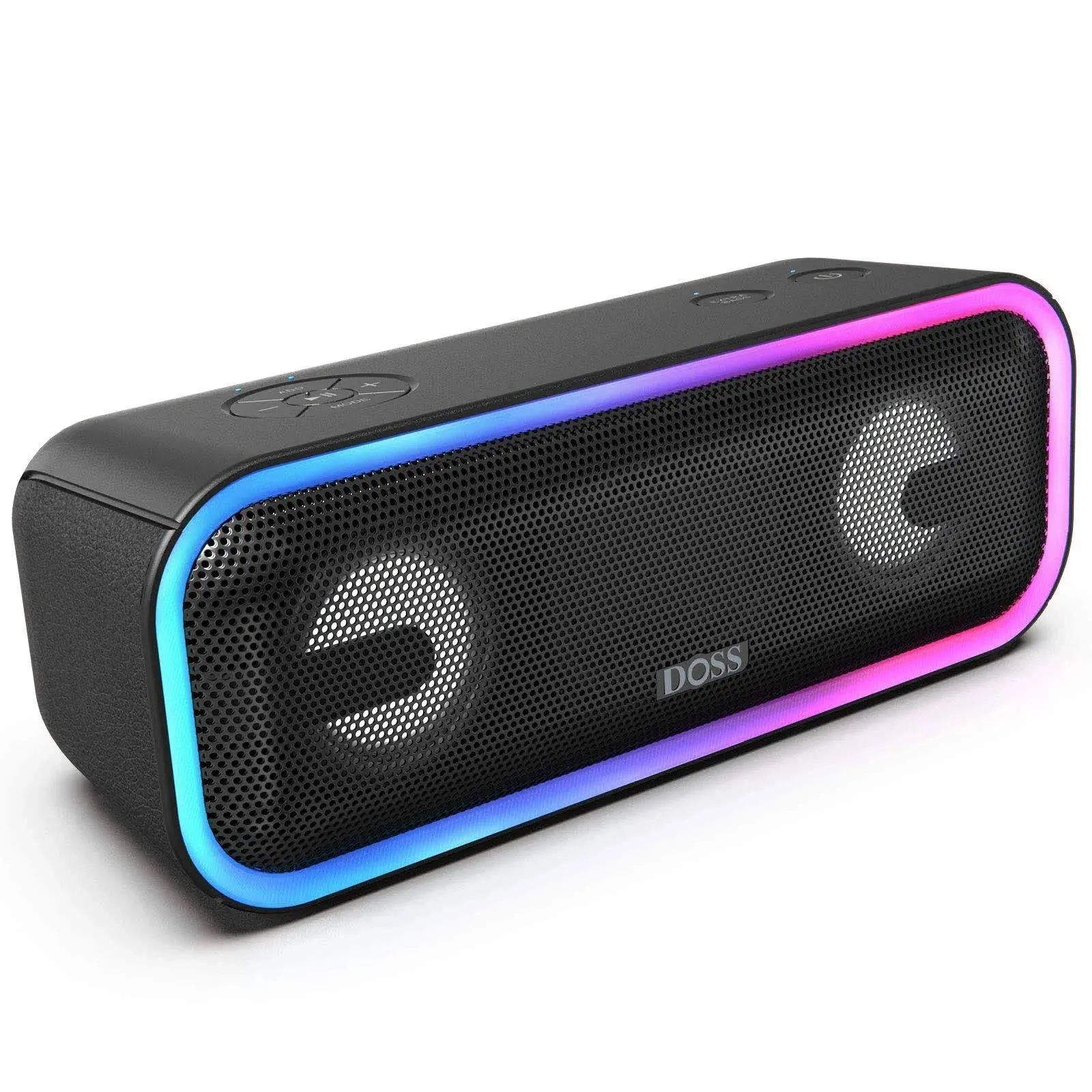 Bluetooth Speaker, DOSS SoundBox Pro+ Wireless Speaker with 24W Stereo Sound, Punchy Bass, IPX6 Waterproof, 15Hrs Playtime, Wireless Stereo Pairing, Multi-Colors Lights, Speaker for Home,Outdoor-Black