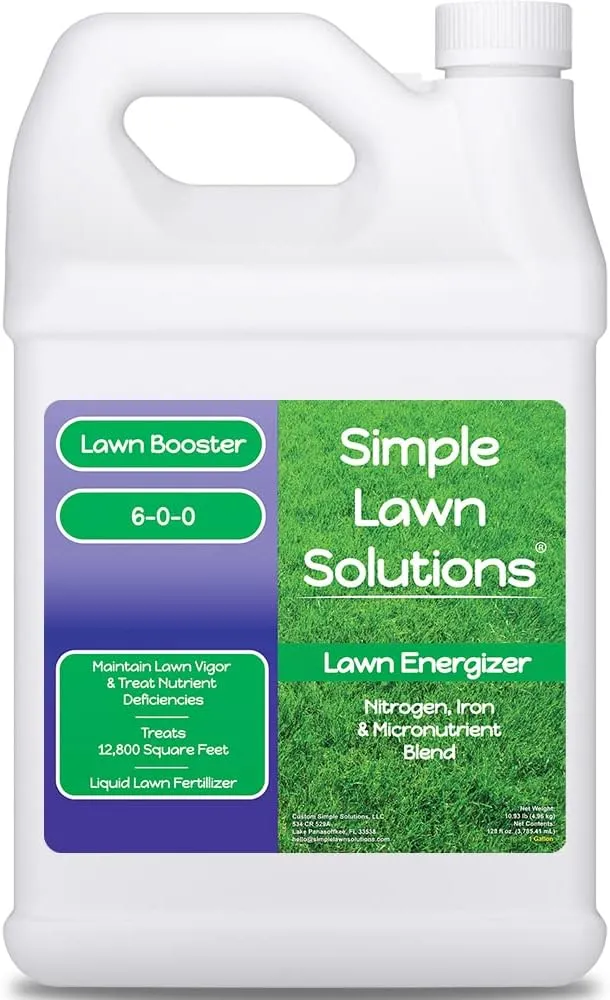 Commercial Grade Lawn Energizer - Grass Fertilizer Booster with Nitrogen, Iron, Micronutrients - Liquid Turf Spray Concentrated Fertilizer- Any Grass Type - Simple Lawn Solutions (1 Gallon)