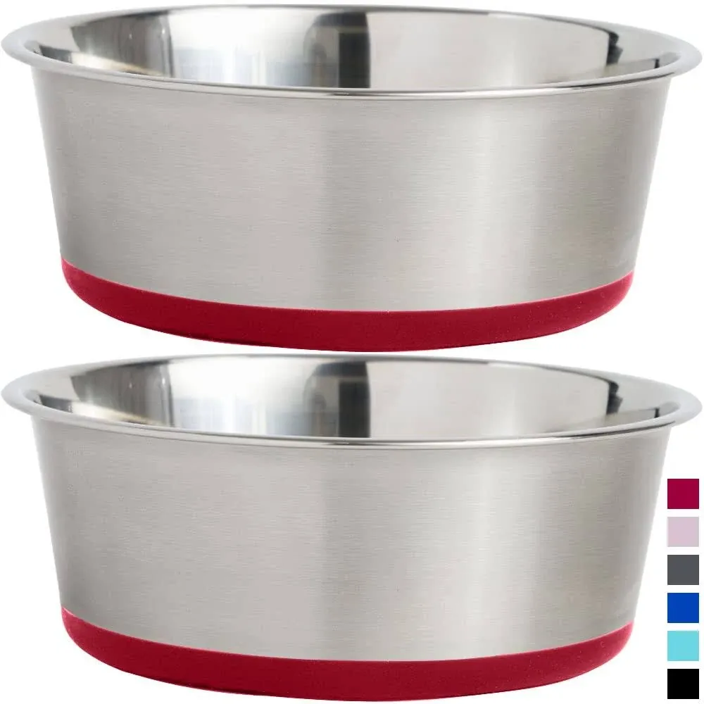 Gorilla Grip Stainless Steel Metal Dog Bowl Set of 2, 6 Cups, Rubber Base, Heavy Duty, Rust Resistant, Food Grade BPA Free, Less