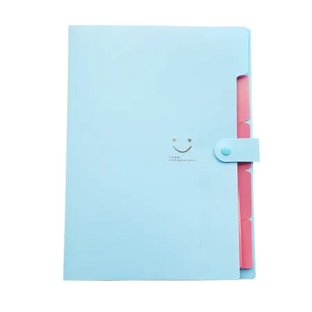 NUOLUX 5 Pockets Plastic Expanding File Folders A4 Letter Size Snap Closure Accordion Folder Paper Document Organizer Set (Sky-Blue)