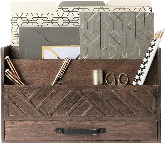 Blu Monaco Wooden Desk Organizer