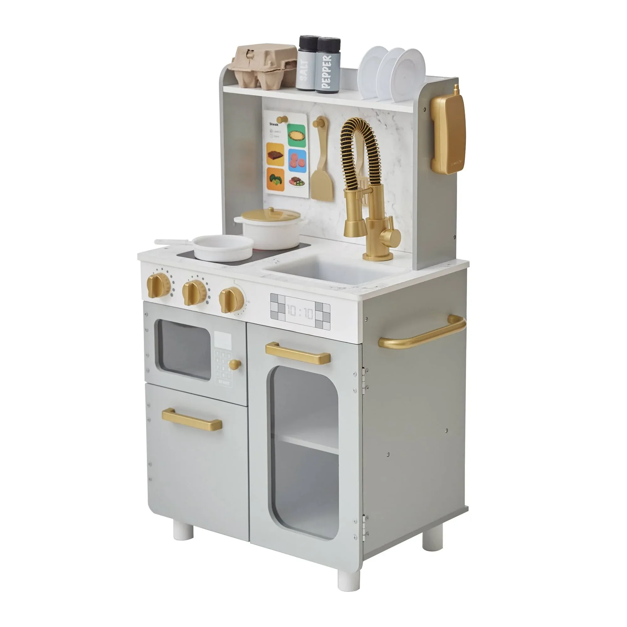 Teamson Kids Little Chef Memphis Small Play Kitchen with Accessories, Gray/Gold