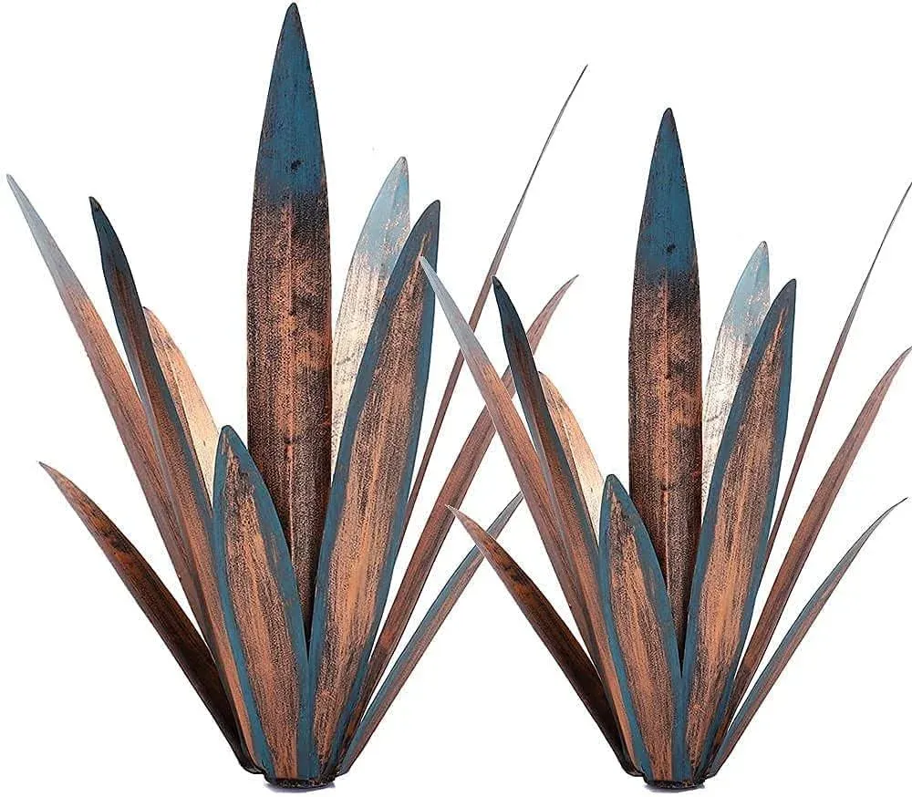  2pcs Tequila Rustic Sculpture Metal Agave Plant Home Decor 2pcs Copper Color