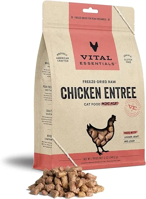 Vital Essentials Freeze Dried Raw Cat Food, Rabbit Mini Nibs Entree, 12 oz