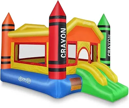 Cloud 9 Mini Crayon Bounce House with Slide, Inflatable Bouncer for Kids, without Blower