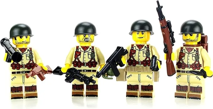 Battle Brick Collectible US Army WW2 Tan Soldiers Complete Squad Custom Minifigures | Genuine Military Minifig | Printed in The USA | 1.6 Inches Tall | Great Gift for Ages 8+ to Adult AFOL