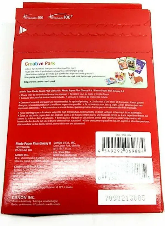 Canon 4X6 Photo Paper Plus Glossy II PP-301 (100 Sheet) NEW!