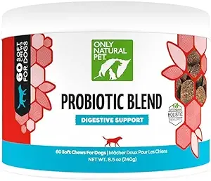 Only Natural Pet Probiotic Dog and Cat Supplement - Digestive & Gut Health Enzyme Formula, Puppy & Canine Digestive Chews, Best for Stomach Relief & Gas Aid - Soft Chews, 60 Count.