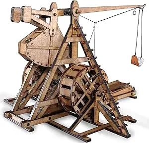 YAQUMW The Mini Counterweight Trebuchet with Wheels Europe Medieval Siege Chariot Catapult Weapons DIY 3D Wooden Puzzles Model Building Kit Stem