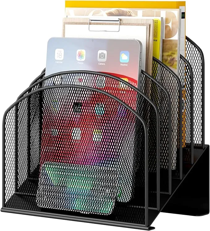 Desk File Organizer, Metal Mesh Vertical Desktop File Holder for Office &amp; School