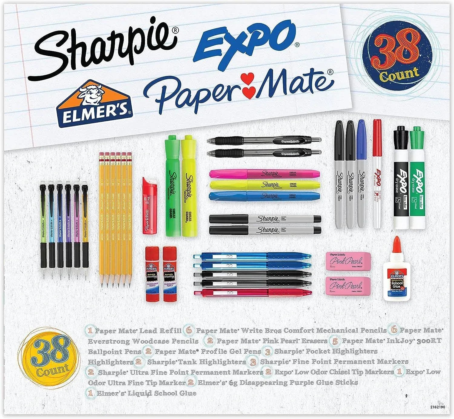 School Supply Variety Pack, 38 Count, With Sharpie, Expo, Paper Mate,, And More.