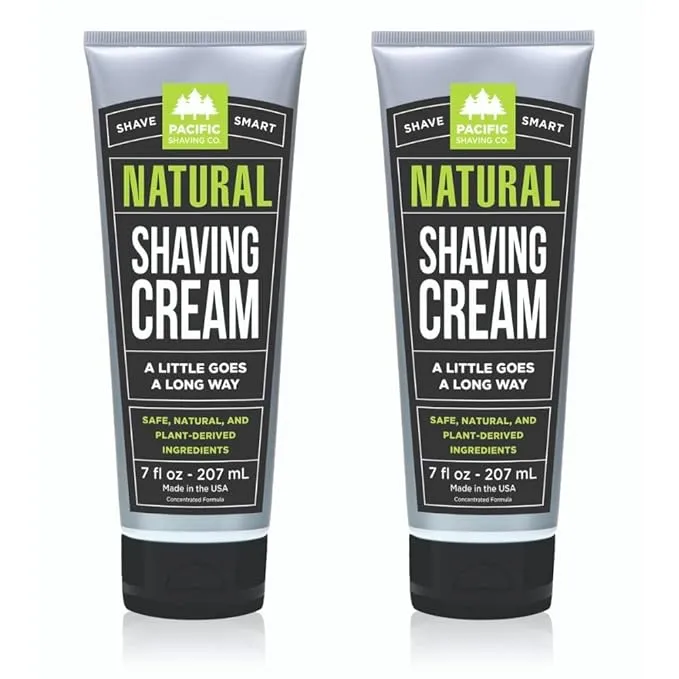 Pacific Shaving Company Natural Shaving Cream - Shea Butter + Vitamin E Shave Cream for Sensitive Skin - Clean Formula for a Smooth, Anti-Redness + Irritation-Free Shave Cream (3.4 Oz, 2 Count)