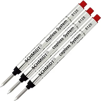 3 Pack Schmidt 8126 Capless Rollerball Red Ink