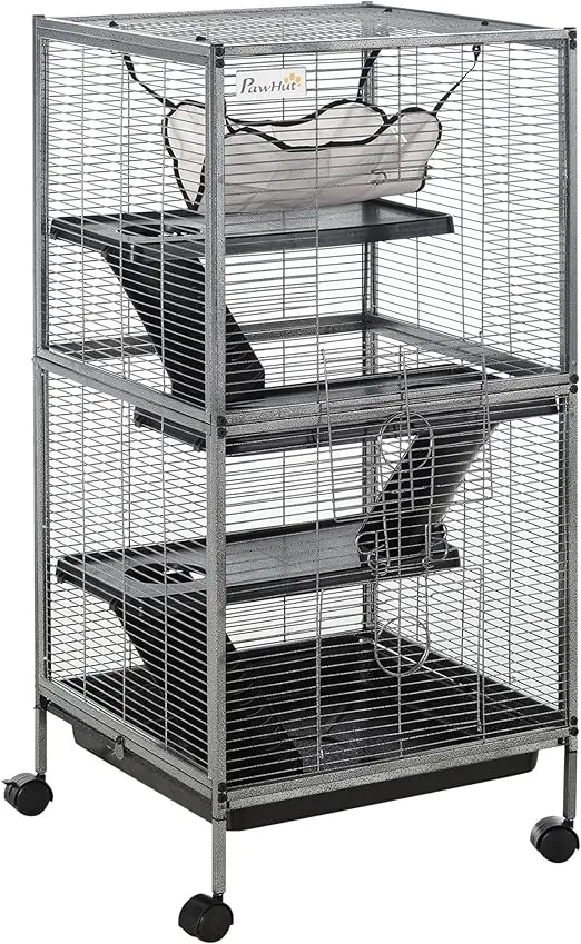 Pawhut Rolling Small Animal Cage for Rabbits, Chinchillas and Hamsters with 4 Platforms and Removable Tray