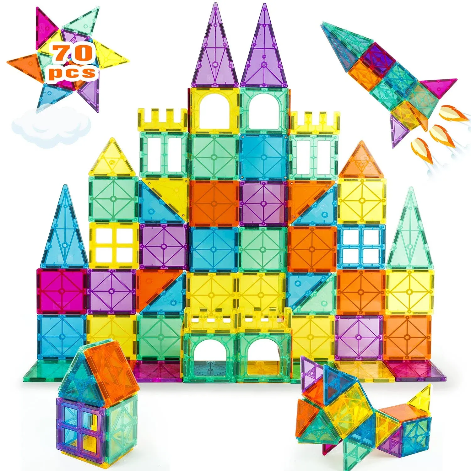 Neoformers 3D Magnetic Building Blocks Tile Set (70 Pieces)