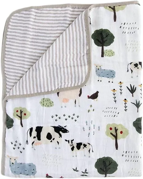 Red Rovr Organic Cotton Muslin Baby Blanket - Family Farm