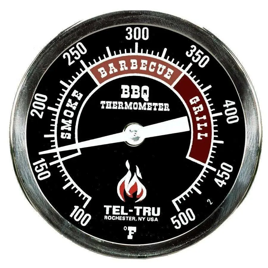 Tel-Tru BQ300 BBQ Grill &amp; Smoker Thermometer Black 3&#034; Dial w/ 6&#034; Stem BRZ