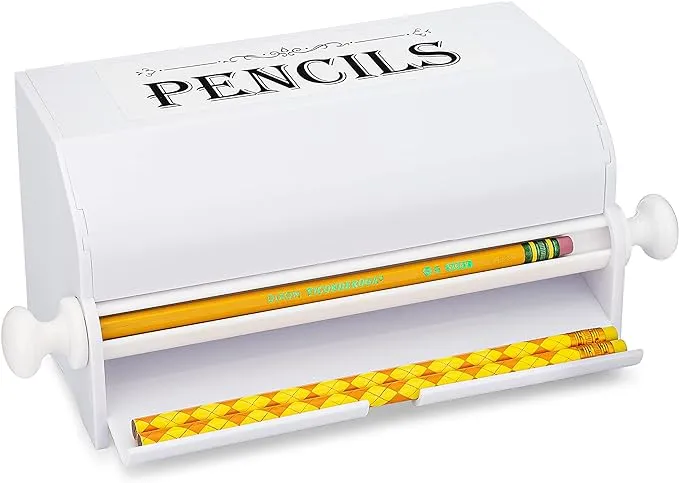 Simplyimagine Pencil Dispenser Holder - for Classroom, Home, Office Use or Teacher Gift, Durable Acrylic Rolling Knob Pencil Storage Box White