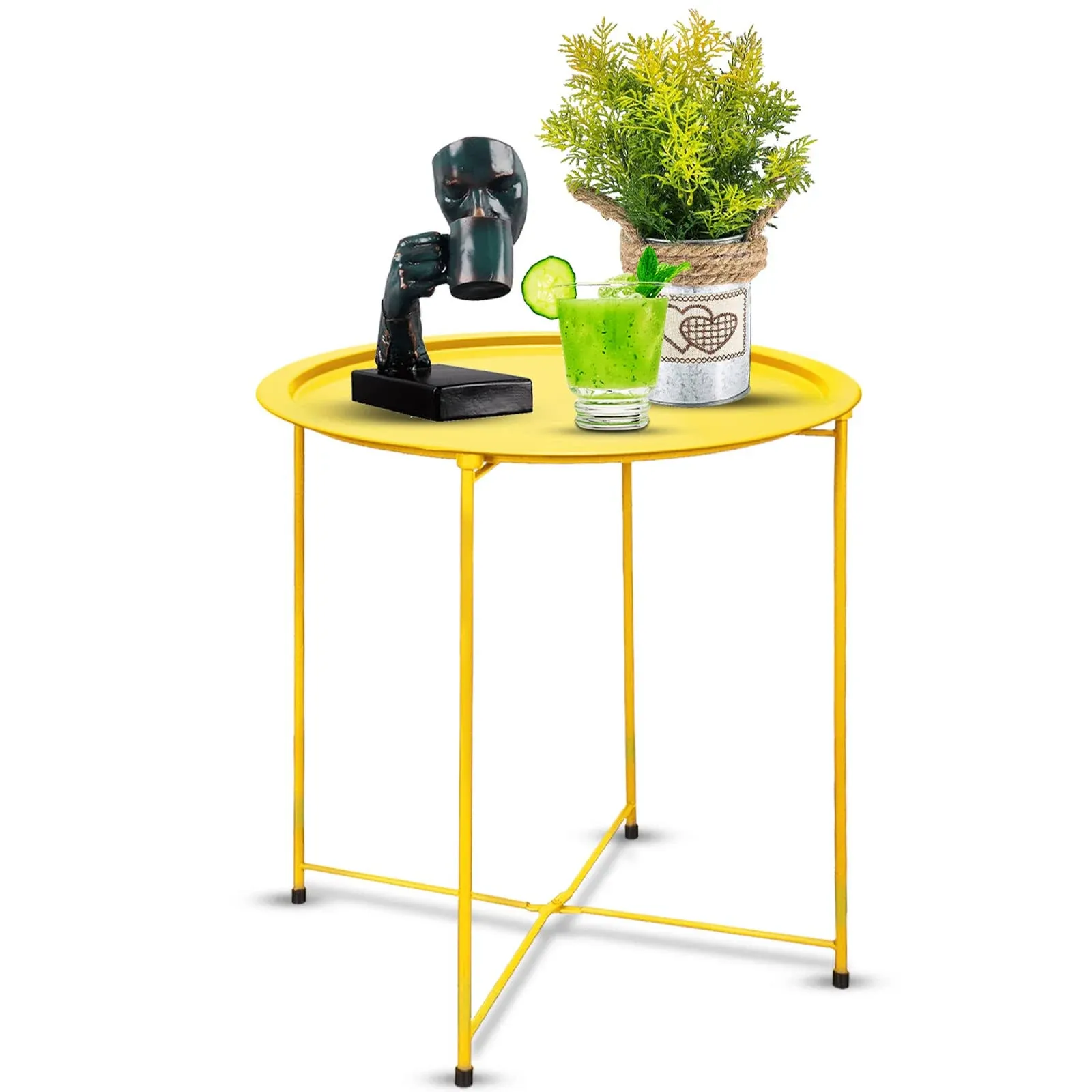 Garden 4 You Folding Tray Metal Side Table Yellow Round End Table Cyan Sofa Small ...