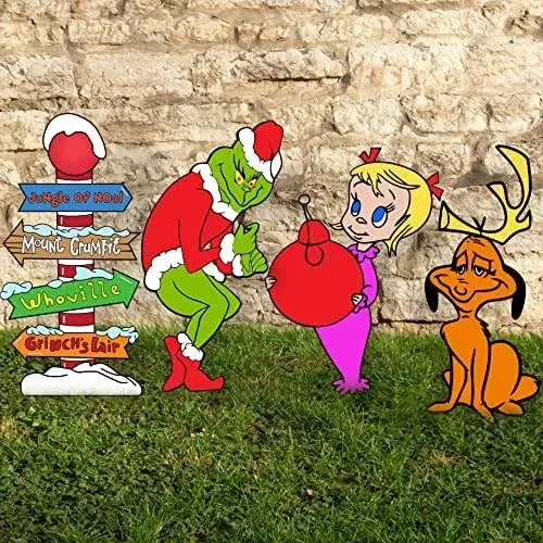 Grinch Christmas Decorations, 4pcs Yard Signs with Stakes, Grinch Cindy Max ...