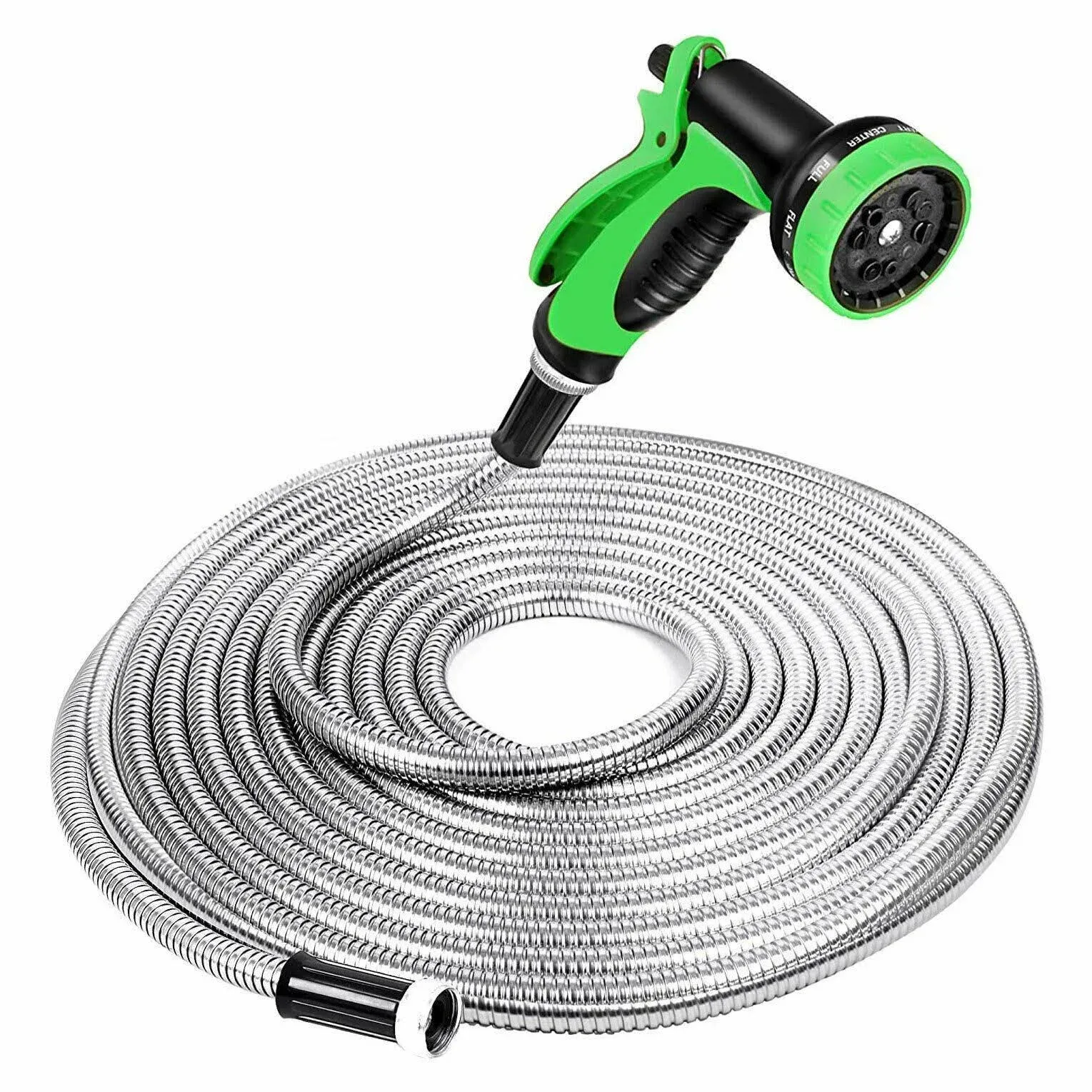 SPECILITE 100ft 304 Stainless Steel Garden Hose Metal, Heavy Duty Water Hoses with Nozzles for Yard, Outdoor - Flexible, Never Kink & Tangle, Pun