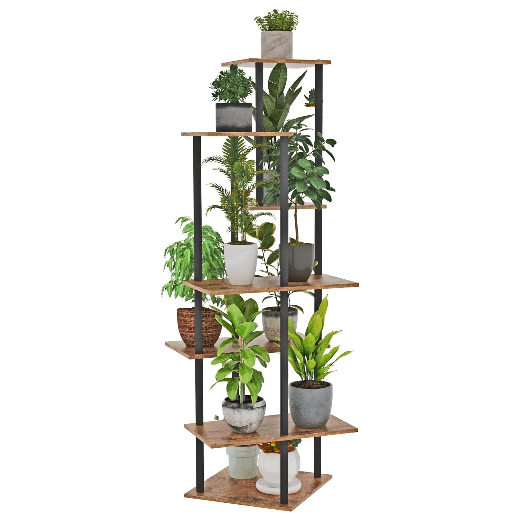 JEPRECO Plant Stand Indoor 7 Tier Metal Wood Plant Shelf for Multiple Flower Pots Corner Tall Flower Holders for Living Room Bal, Metal