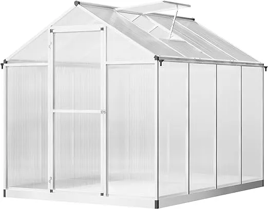 Outsunny 8' L x 6' W Polycarbonate Walk-In Greenhouse with Rooftop Vent & UV-Resistant Walls