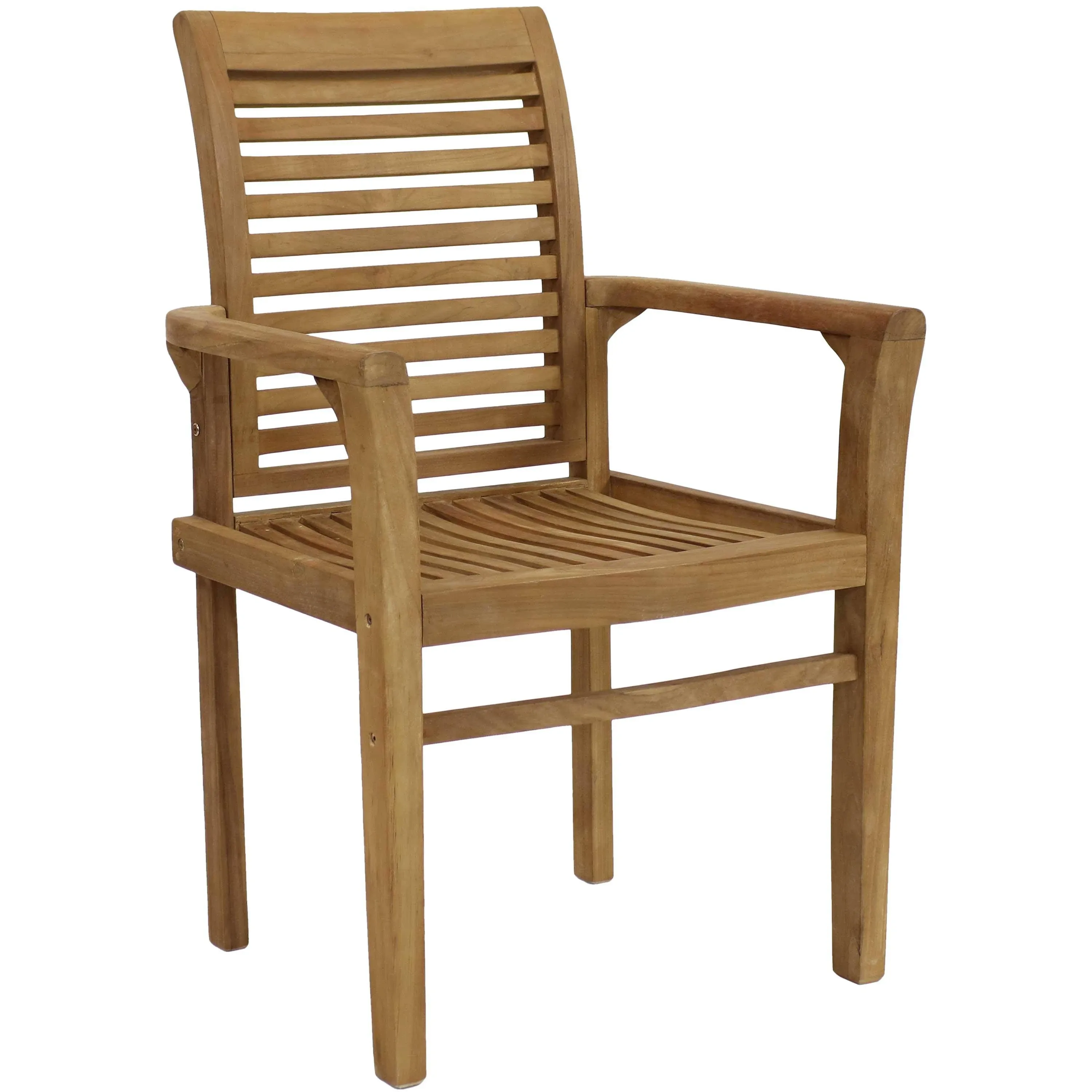 Teak Traditional Slat Style Patio Dining Chair, One Size, Brown