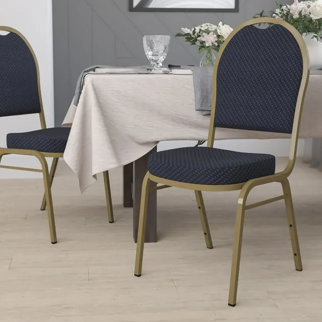 Flash Furniture Hercules Series Dome Back Stacking Banquet Chair in Navy Patterned Fabric - Gold Frame